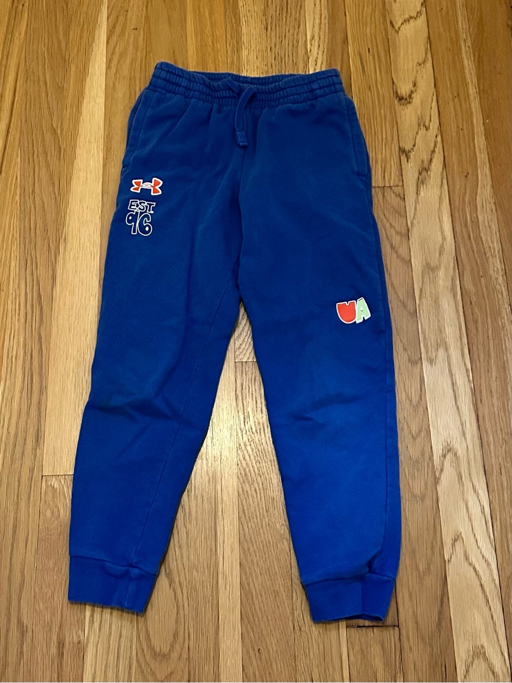 Under Armour Boys Blue Jogger Sweatpants Fleece Logo Athletic Size Small